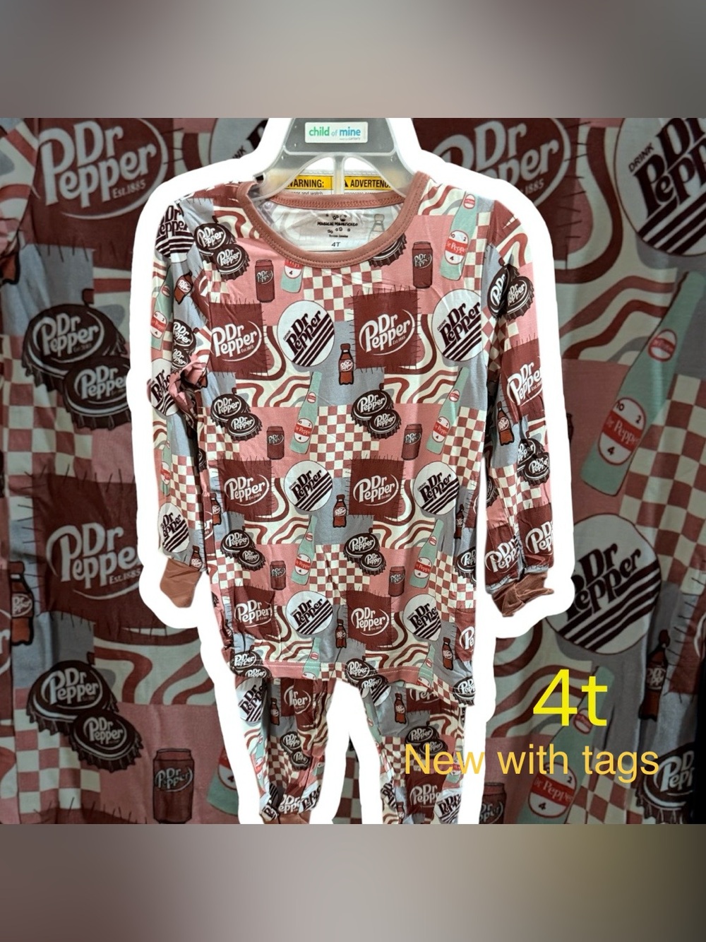 Child of Mine Dr Pepper Pink Graphic Kids Pajama Set - 4T